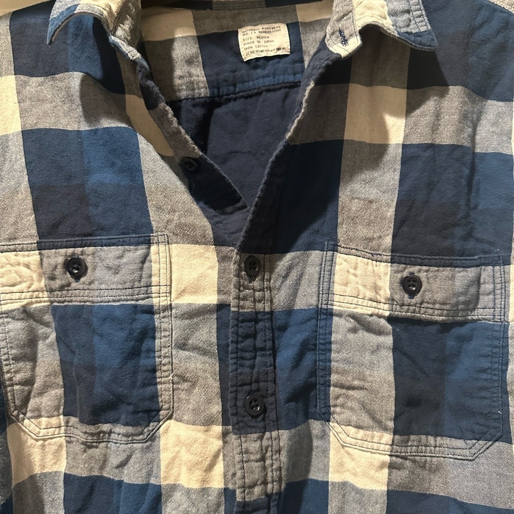 J.Crew Mens Authentic Workwear Dress Shirt Medium Blue Plaid Front Pocket Cotton - Picture 7 of 12